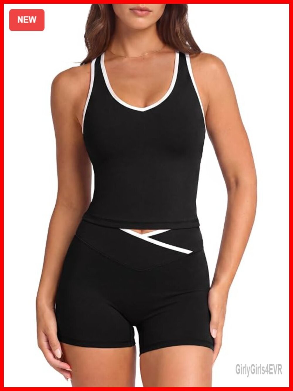 Women's 2-Piece Workout Set: Built-In Bra Tank Top & High-Waisted Biker Shorts